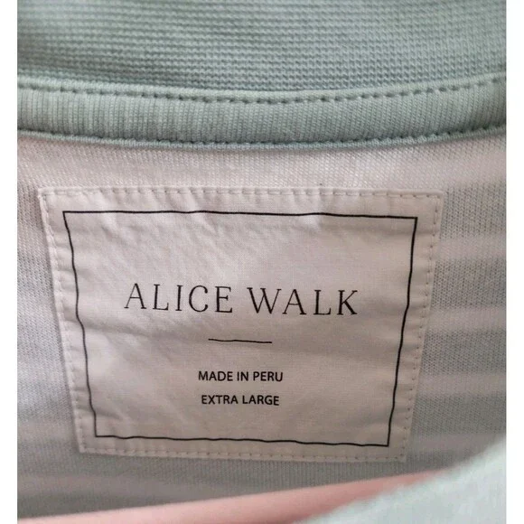 Alice Walk Striped Crewneck Sweatshirt Green White Pima Modal XL Coastal - Picture 2 of 6